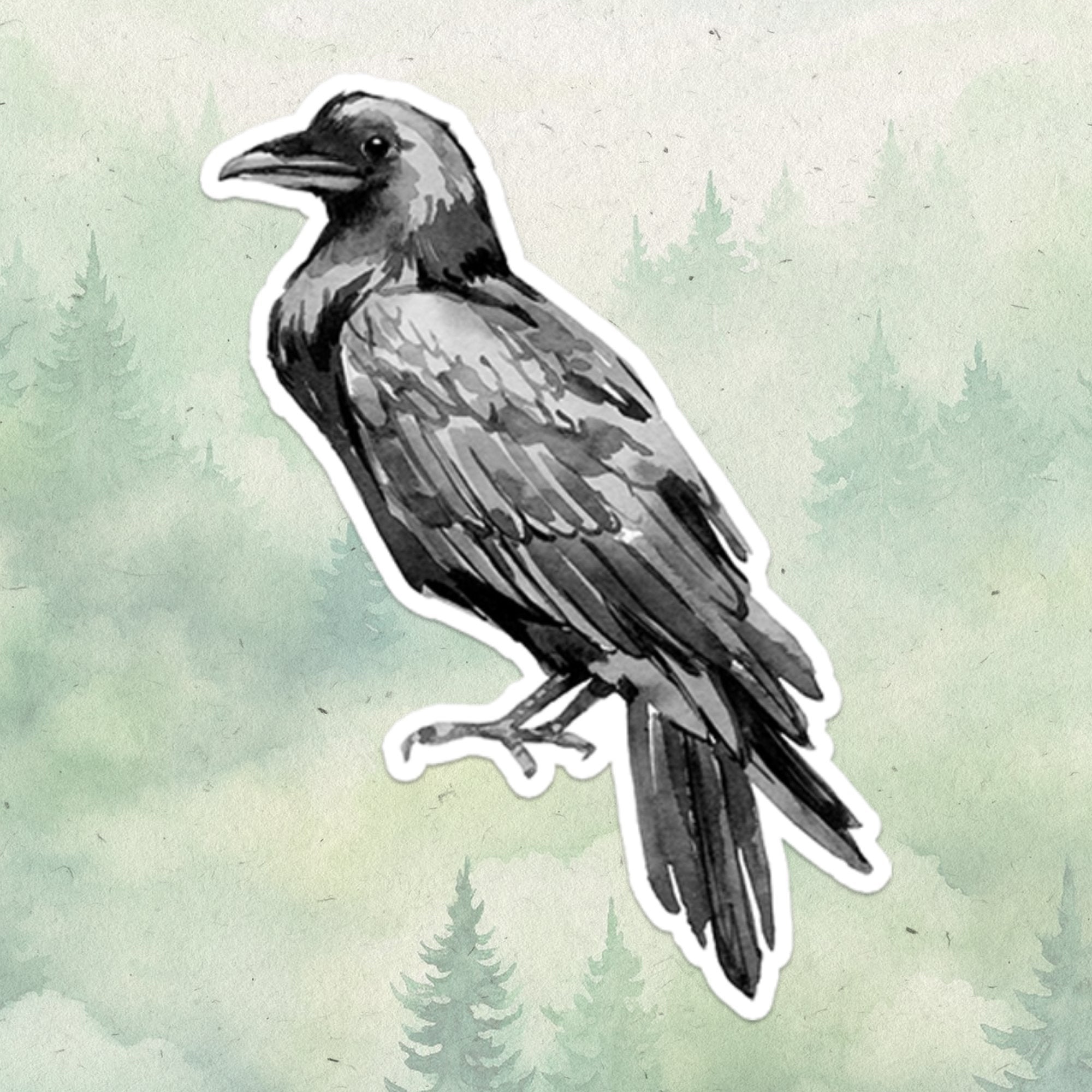 Raven sticker, Waterproof vinyl decal, Watercolor crow - SoulFamiliar